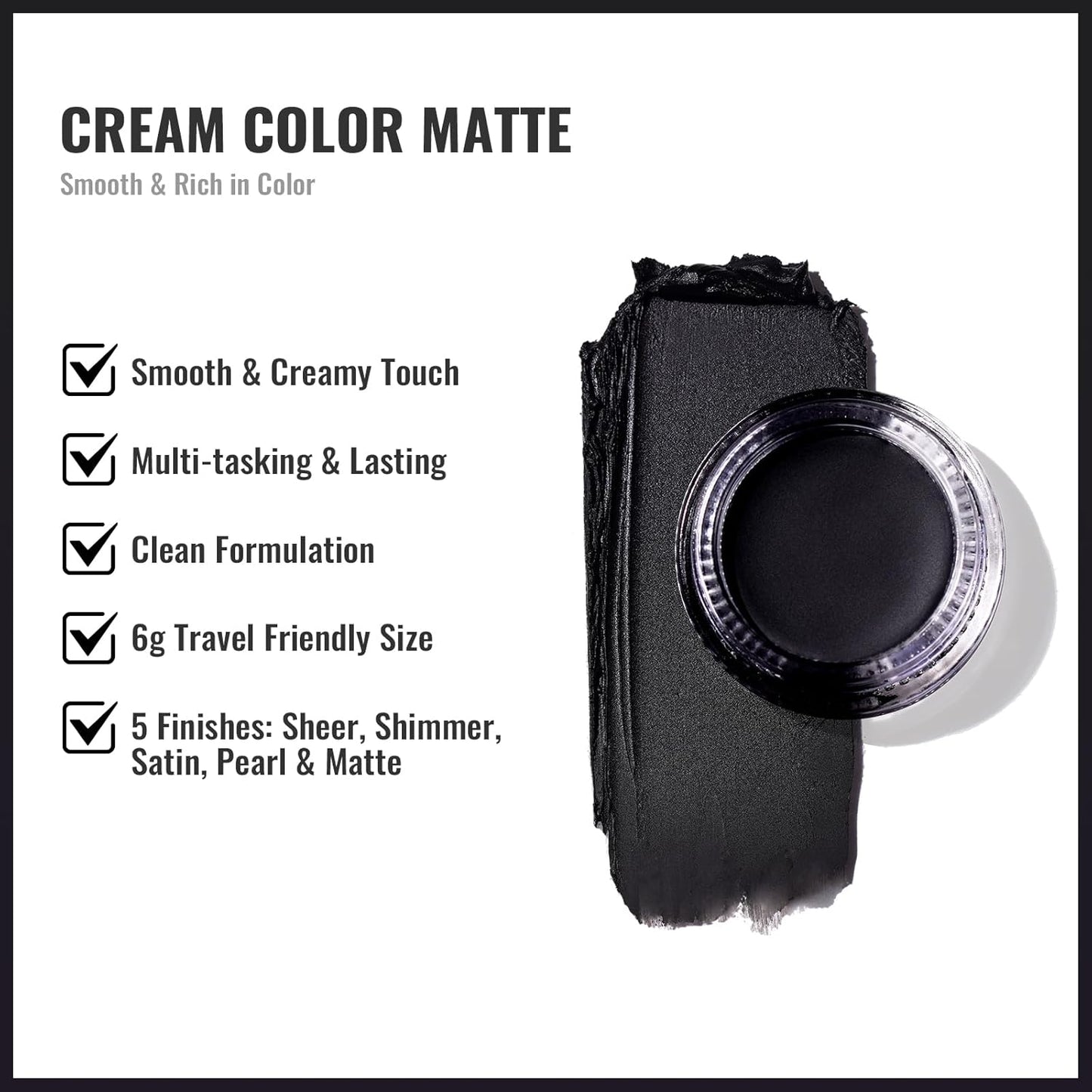 Oulac Matte Eyeshadow - Black Matte Finish Blendable Smokey Eye, Waterproof & Longwear Up to 12H Intense Color for Halloween Makeup, Goth Makeup