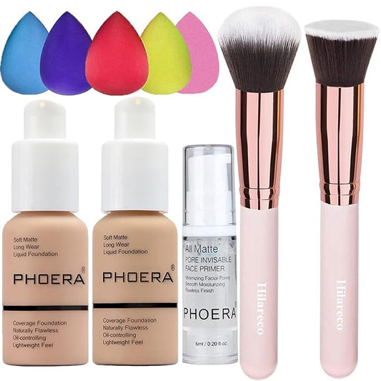 Phoera Foundation 104 and 105,Full Coverage Foundation,Hilareco Concealer Foundation Flawless 30ml Natural Matte Oil Control Concealer Facial Blemish for Women Girls (103 Warm peach+104 Buff Beige)