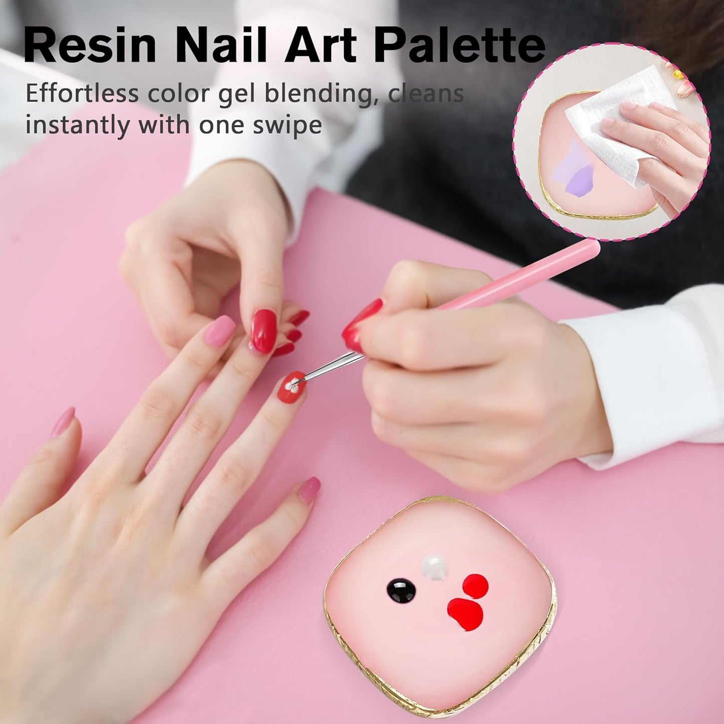 Nail Art Brushes, 23Pcs Set Nail Art Tools, including 2 Way Nail Art Sculpture Pen Dotting Pen Tools, Nail Art Brushes with Nail Brush Brackets, Resin Nail Art Palette for Nail Art DIY Tools (Pink)