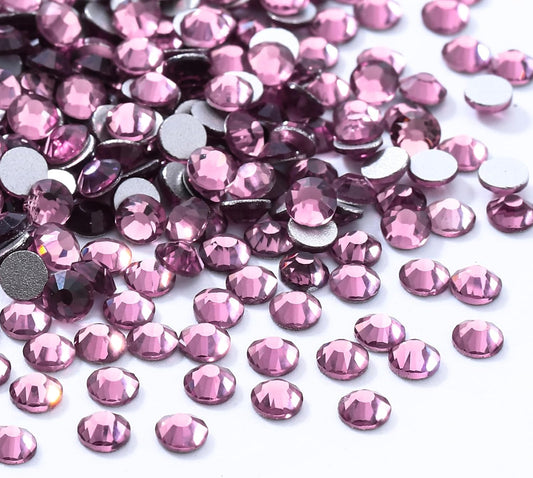 Light Amethyst Flatback Rhinestones, Glass Rhinestones for Nail Art and Craft, Glue Fix, Loose Crystal Gemstones(Lt.Amethyst, SS6, 1440pcs, 1.9-2.0mm)