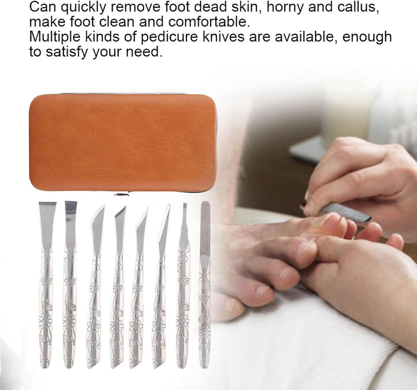 Pedicure Knife Set for Feet, 8Pcs Nail Knife for Ingrown Nails, Stainless Steel Podiatry Tools Professional with PU Leather Box, Callus Scraper Set for Care Feet Grooming