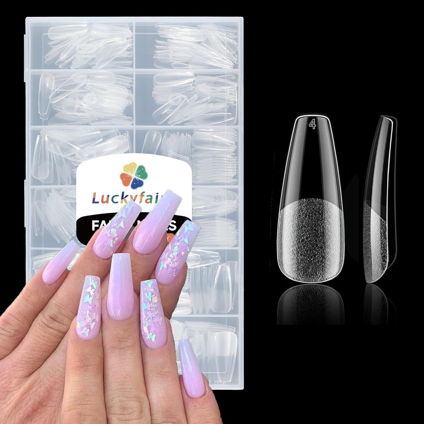 Long Coffin Nails Tips Half Matte 504pcs Long Coffin Nails Full Cover False Fake Press On Nails Easily DIY Art Salon Nail Extensions, 12 Sizes Luckyfairy
