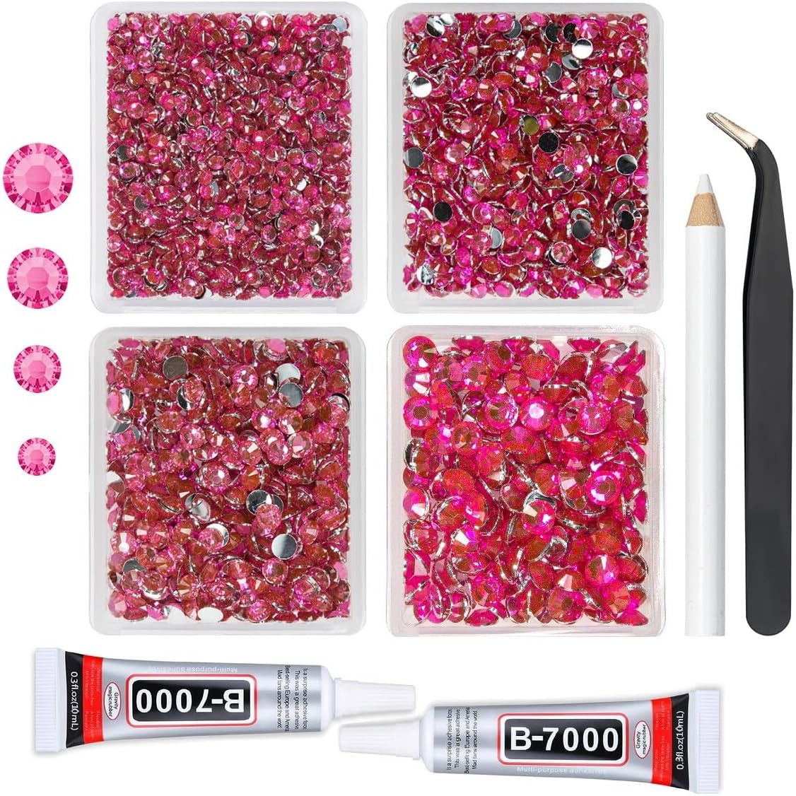 Rose Pink Crystal Resin Rhinestones w B7000 Jewelry Glue for Bedazzling Crafting Light Hot Pink Flatback Stones 3mm 4mm 5mm 6mm Rose Red Diamonds Gems for Nails Face Eyes Makeup Tumblers Crafts
