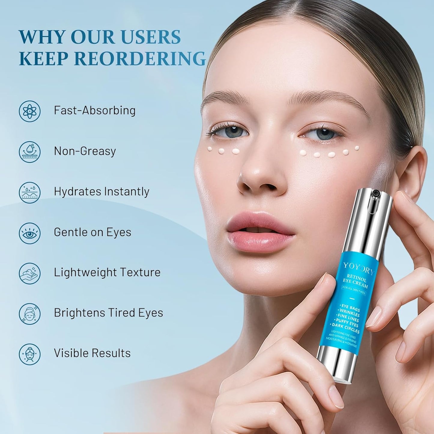 Retinol Under Eye Cream - Anti-Aging Eye Cream for Eye Bags, Dark Circles, and Fade Wrinkles, Fine Lines, Puffy eye Skin Care Treatment for Women and Men, 20ML(Blue)