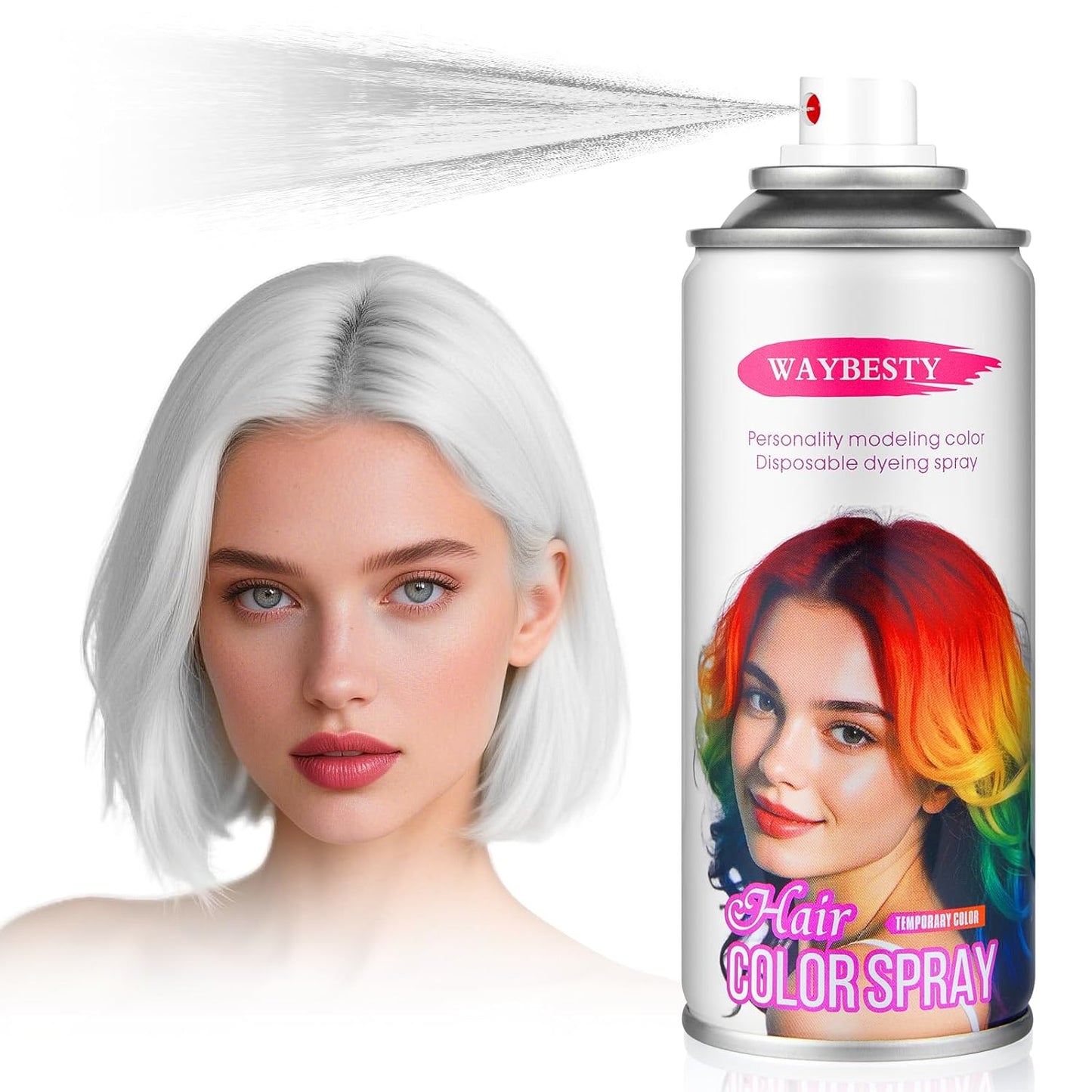 Temporary Hair Color Spray For Kids Women Men, Temporary Hair Dye Washable Hair Color Wax Non-Sticky For Cosplay Party DIY, Christmas Party, Halloween Crazy Hair Day (White, 4.06 oz)