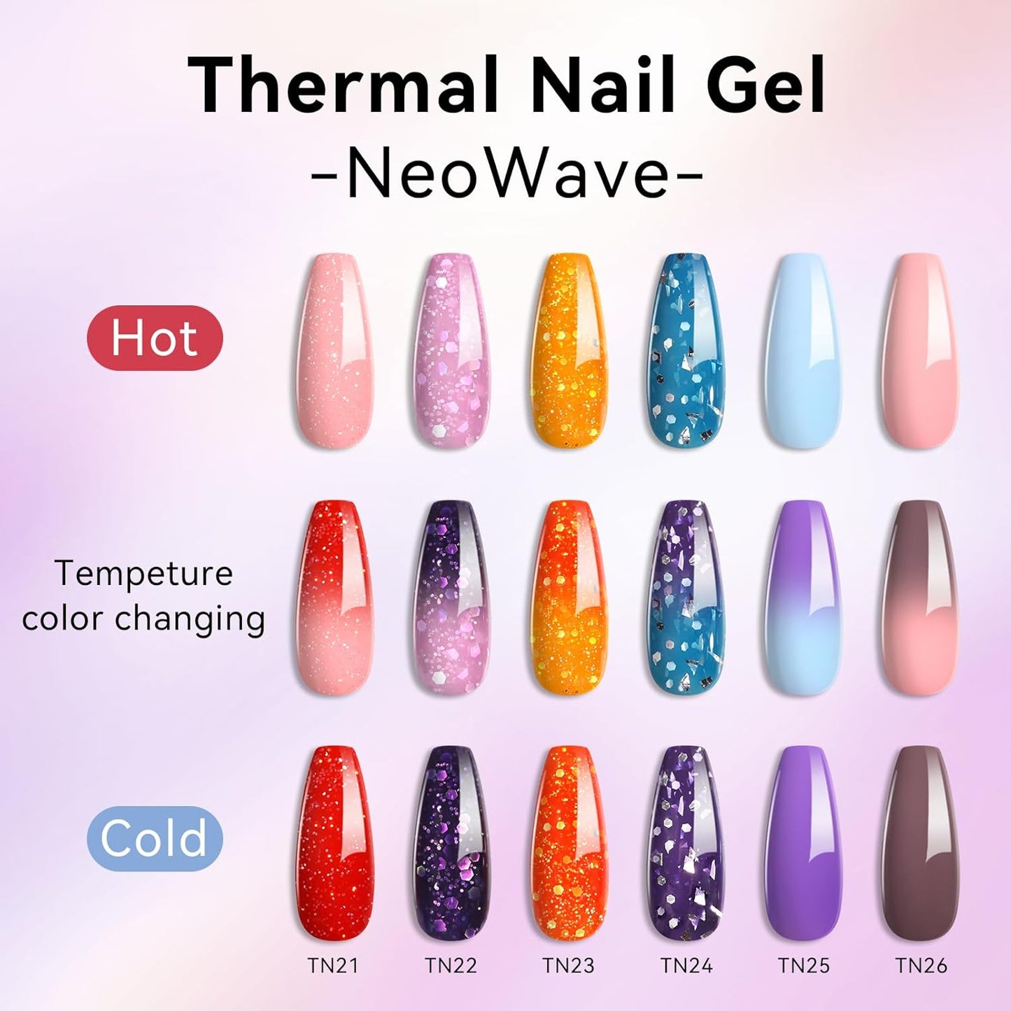Born Pretty Color Changing Gel Nail Polish, 6 Colors Glitter Temperature Change Gel Polish Blue Pink Neon Long Lasting Nail Polish U V Set for Manicure and Nail Art, DIY at Home, Salon-Quality 7ml