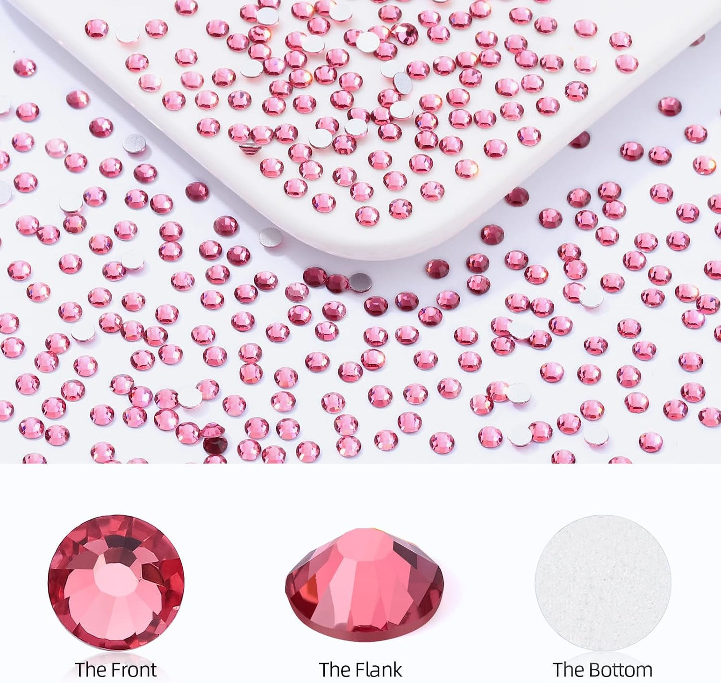 Rose Flatback Rhinestones, Glass Rhinestones for Nail Art and Craft, Glue Fix, Loose Crystal Gemstones(Rose, SS4, 2880pcs, 1.5-1.7mm)