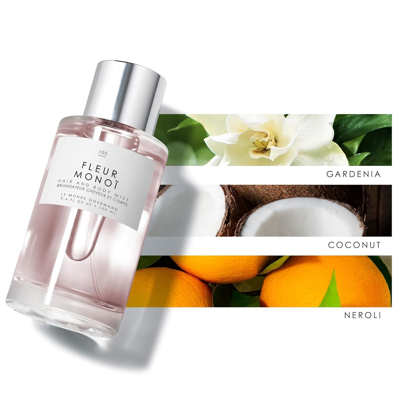 Le Monde Gourmand Fleur Monoi Hair & Body Mist - 3.4oz (100ml) - Floral, Coconut Fragrance Notes