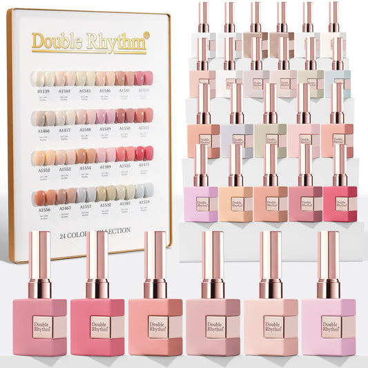 Double Rhythm 28Pcs 0.5Oz Gel Nail Polish Set Same Color Same Bottle Soak Off Gel Polish Kit Nail Art Manicure Salon DIY at Home for Women (Nude Pink Collection-T24-3)