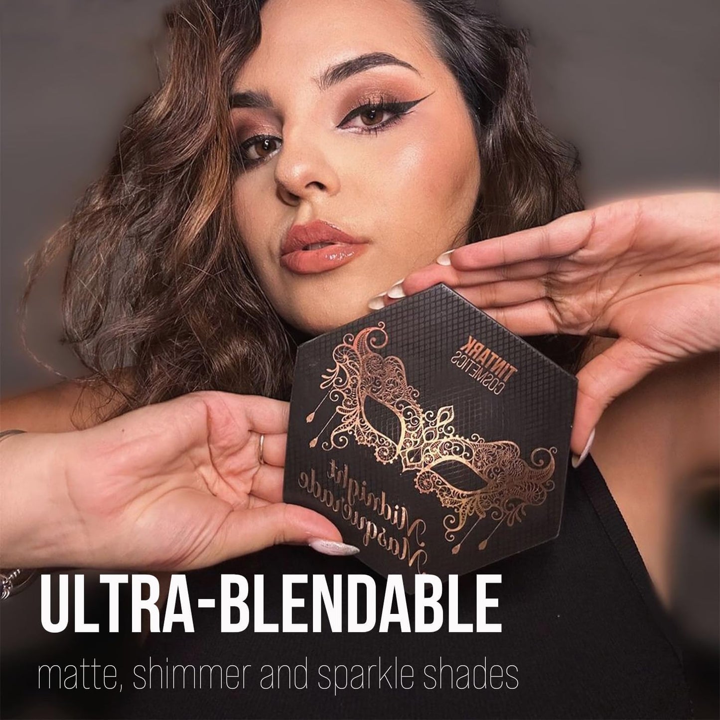 Black Smokey Eyeshadow Makeup Palette, Dark Smoky Eye Shadow Palettes for Halloween Goth Make up Glitter Shimmer Matte Pallets, Midnight Masquerade 21 Colors Brown Neutral Naked, Talc Free