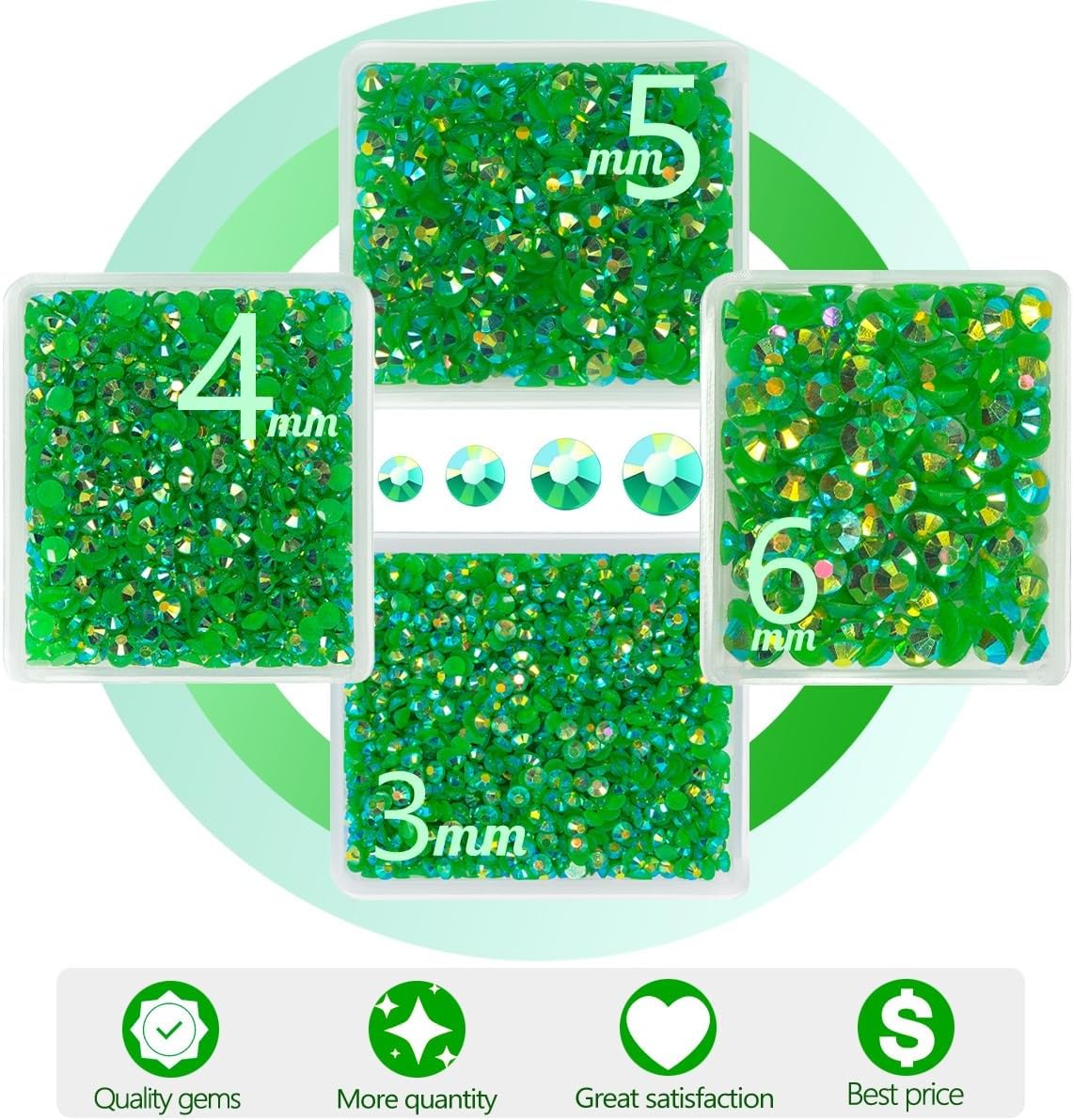 Green AB Resin Rhinestones w B7000 Jewelry Glue for Bedazzling Crafting 3mm 4mm 5mm 6mm Flatback Jelly Stones Bulk SS10 SS16 SS20 SS30 Diamonds Gems Charms for Nails Face Makeup Tumblers Crafts