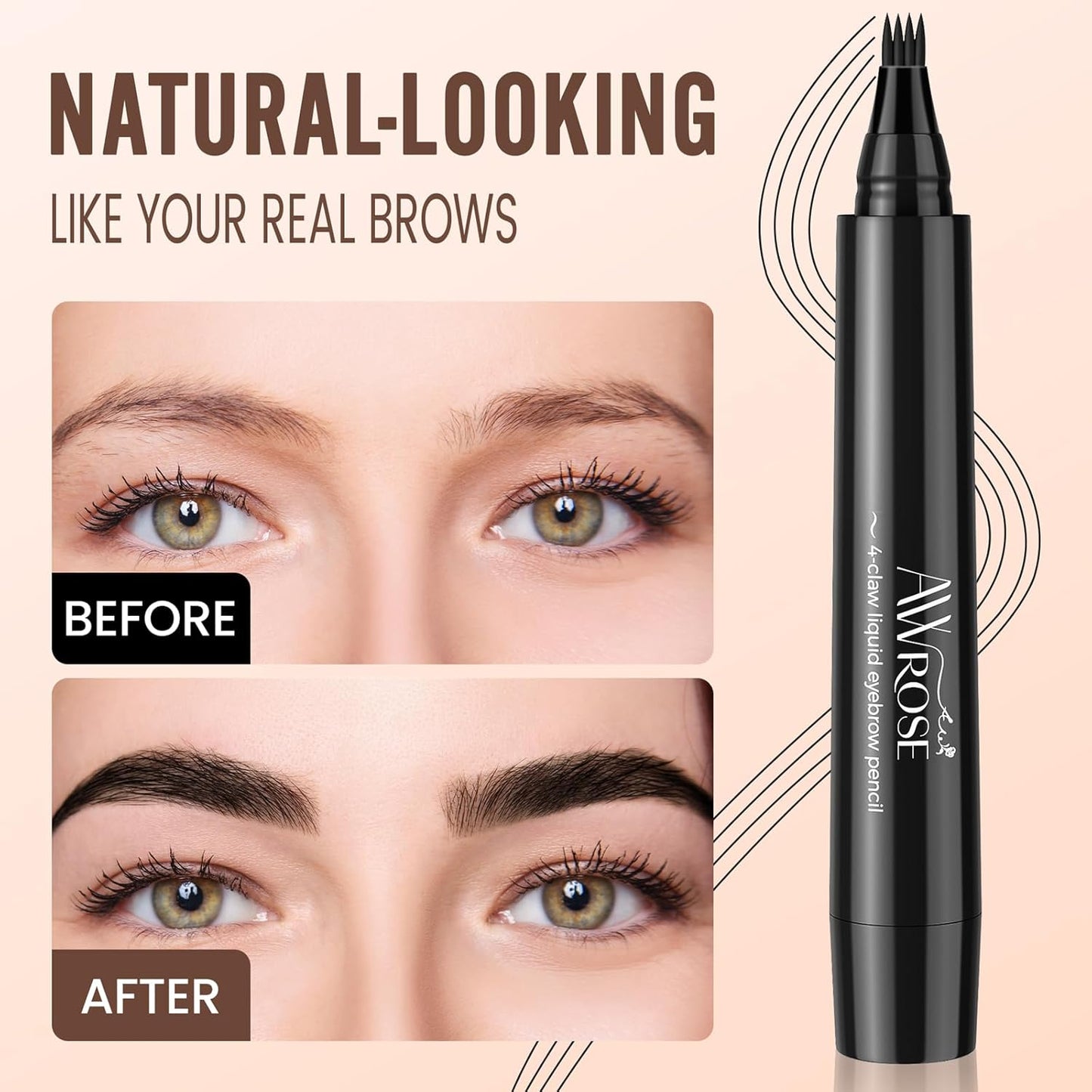 AWROSE Eyebrow Pencil, 3D Waterproof Microblading Eyebrow Pen 4 Fork Tip Tattoo Pencil, Precise Natural Magic Eye Brow Pen with Hair Like Strokes, 4 Points Multi-Used Eye Brow Pencils for Women/Men