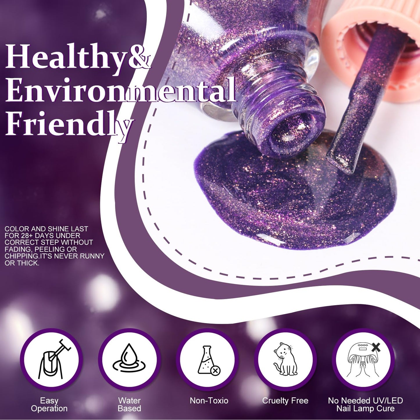 Major Dijit Quick Dry Nail Polish 12ml/0.41fl oz Charm Purple Regular Nail Lacquer Fast Drying & Long Lasting Nail Polish Nail Art Effect for Nail Salon