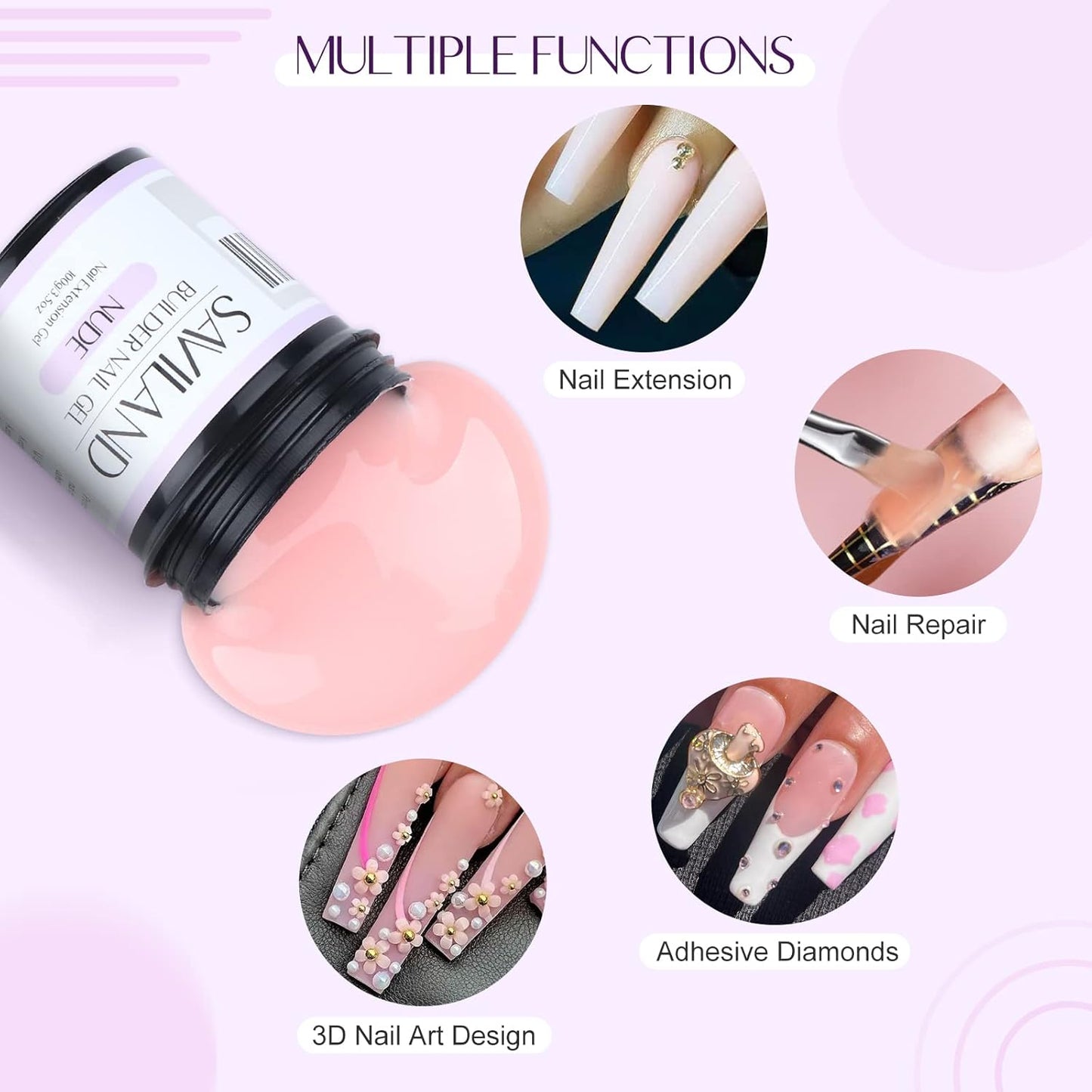 SAVILAND 100 g Builder Nail Gel U V - 3.5 oz Nude Color Hard Gel for Nails High-Capacity for Nail Extension Enhancement Strengthen U V Gel LED Repair Carving DIY Nail Art Manicure Set