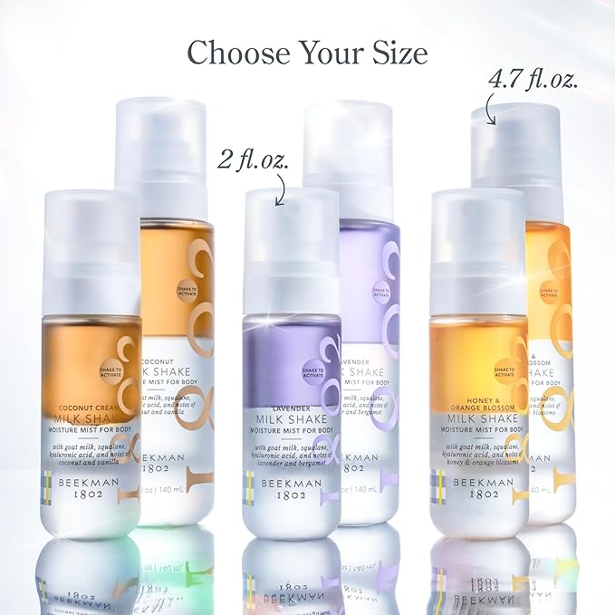 Beekman 1802 Lavender Milk Shake - Body Mist - 2.0 fl. oz - With Hyaluronic Acid & Jojoba Oil - Instantly Moisturizes, Hydrates & Softens - Good for Sensitive Skin - Cruelty Free