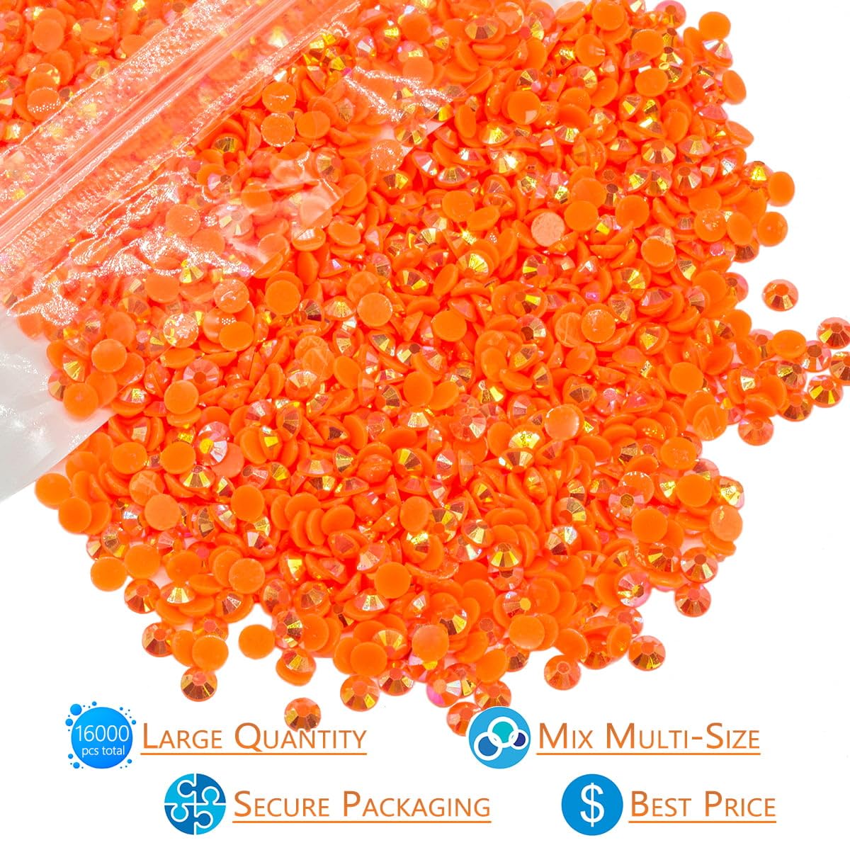 16000PCS Neon Orange AB Resin Rhinestones for Crafting 3mm 4mm 5mm Orange Red Flatback Jelly Stones Bulk SS10 SS16 SS20 Diamonds Gems for Nails Face Eyes Makeup Tumblers Bottles Crafts Clothes Shoes