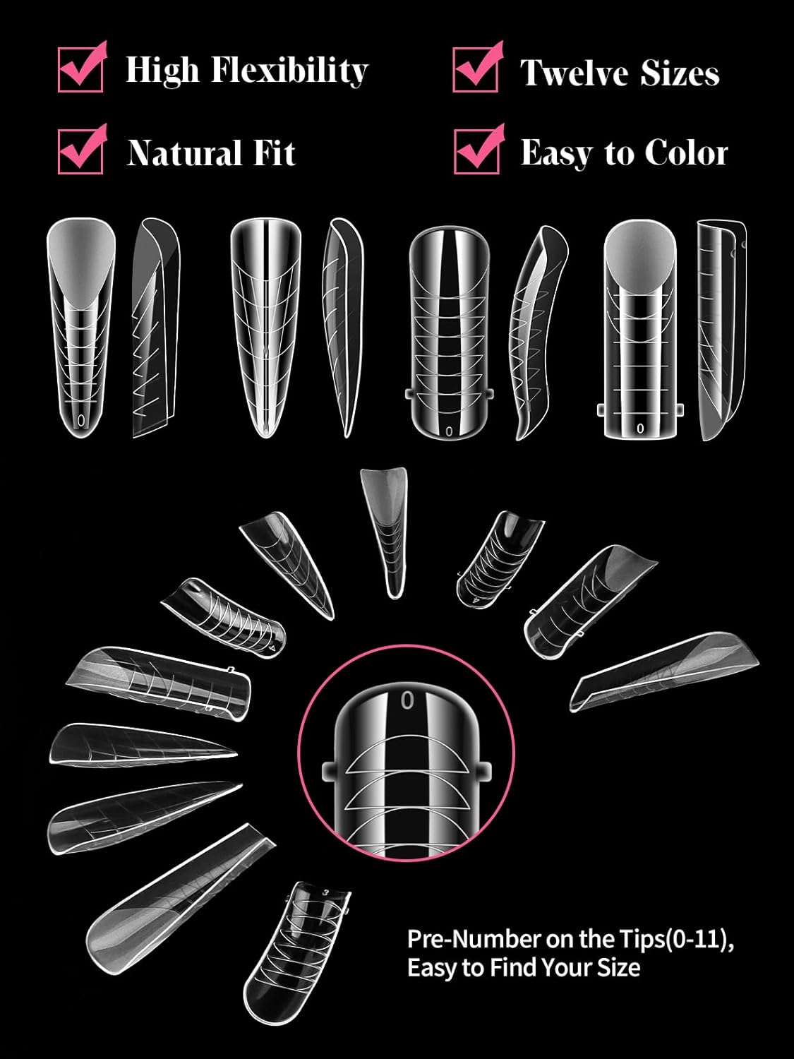EBANKU Clear Matte Poly Gel Nail Forms 4 Styles, 96PCS Dual Nail Forms Full Cover Nail Mold Tips Acrylic Nail Extension Tools 12 Sizes Scale for Poly Gel Nail Art Salon Nails Design
