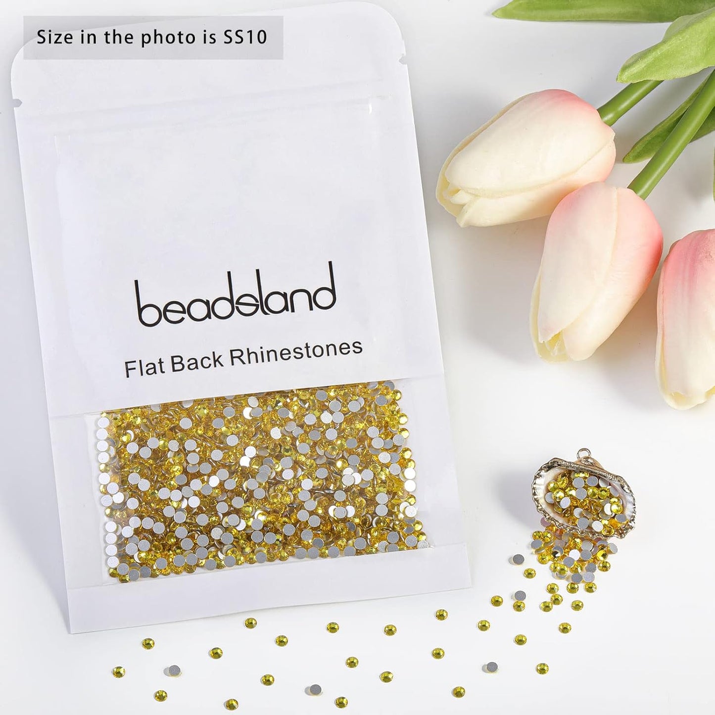 beadsland 1440 Piece Flat Back Crystal Rhinestones Round Gems,1.3mm-6.5mm,Lemon Yellow(SS10(2.7-2.8mm))
