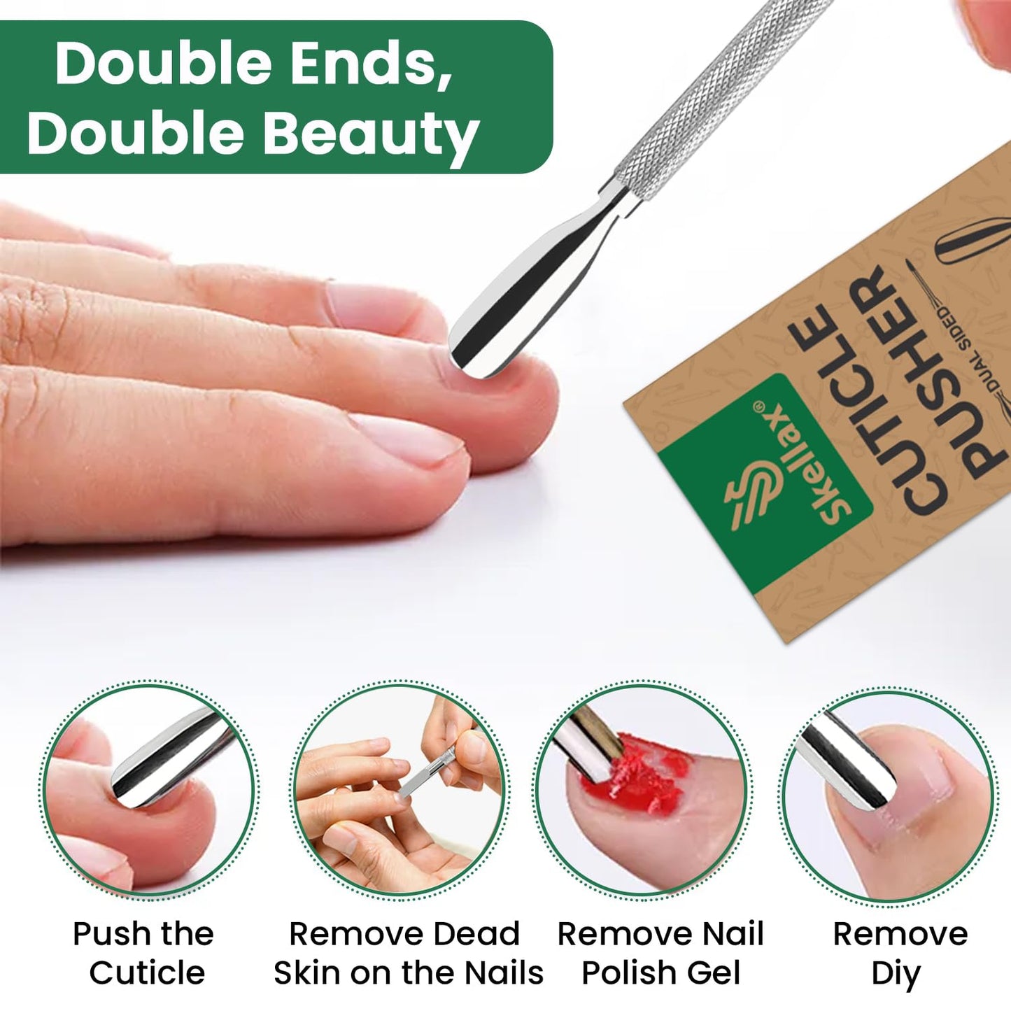 Cuticle Pusher Double Ended Sharp Edge Spoon Shaped Set, Salon Quality Stainless Steel Metal Manicure Pedicure Nail Polish Remover Cleaner Tools for Fingernails Toenails