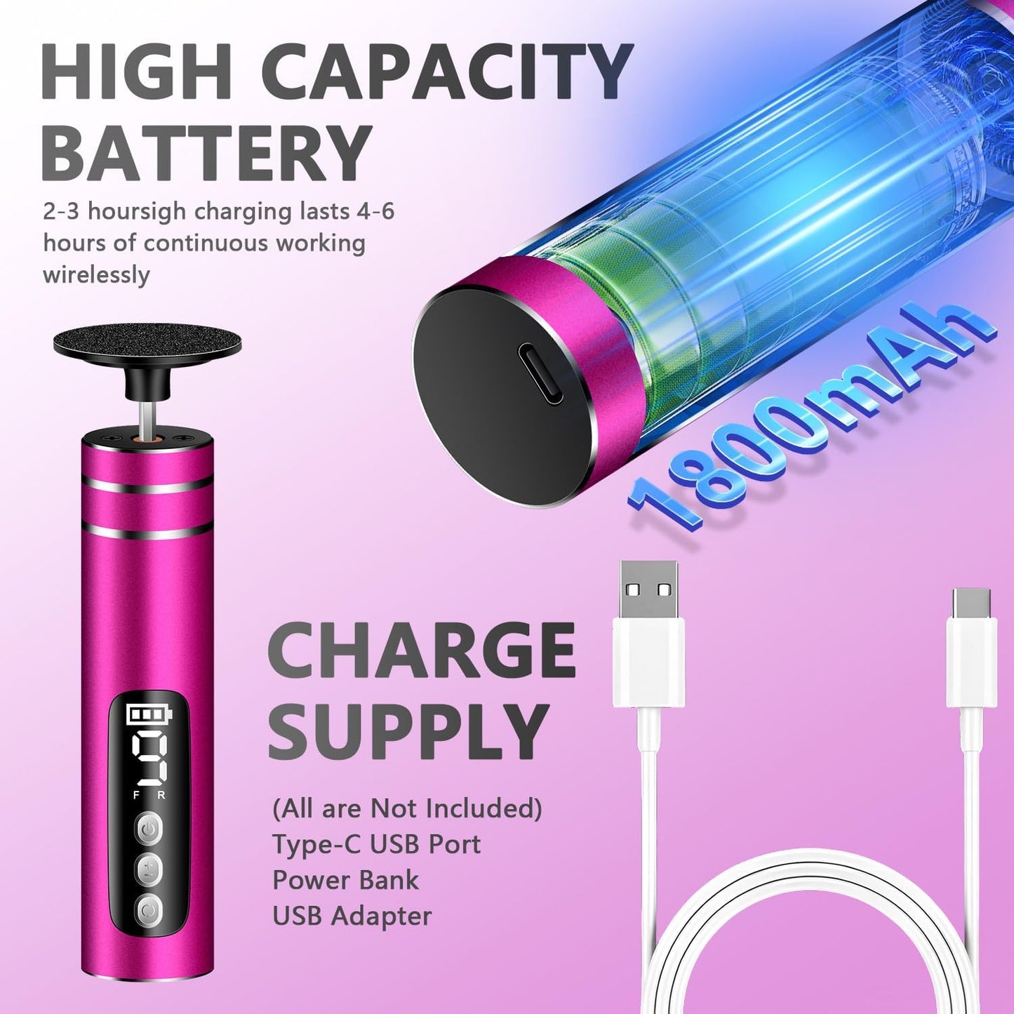 EAONE 2 in 1 Electric Callus Remover for Feet/Hands(Rose Red), Professional Pedicure Tools Foot/Nail File for Women Men Dry Crack Dead Skin Removal & Nail Care with 9 Speed Control/Digital Display