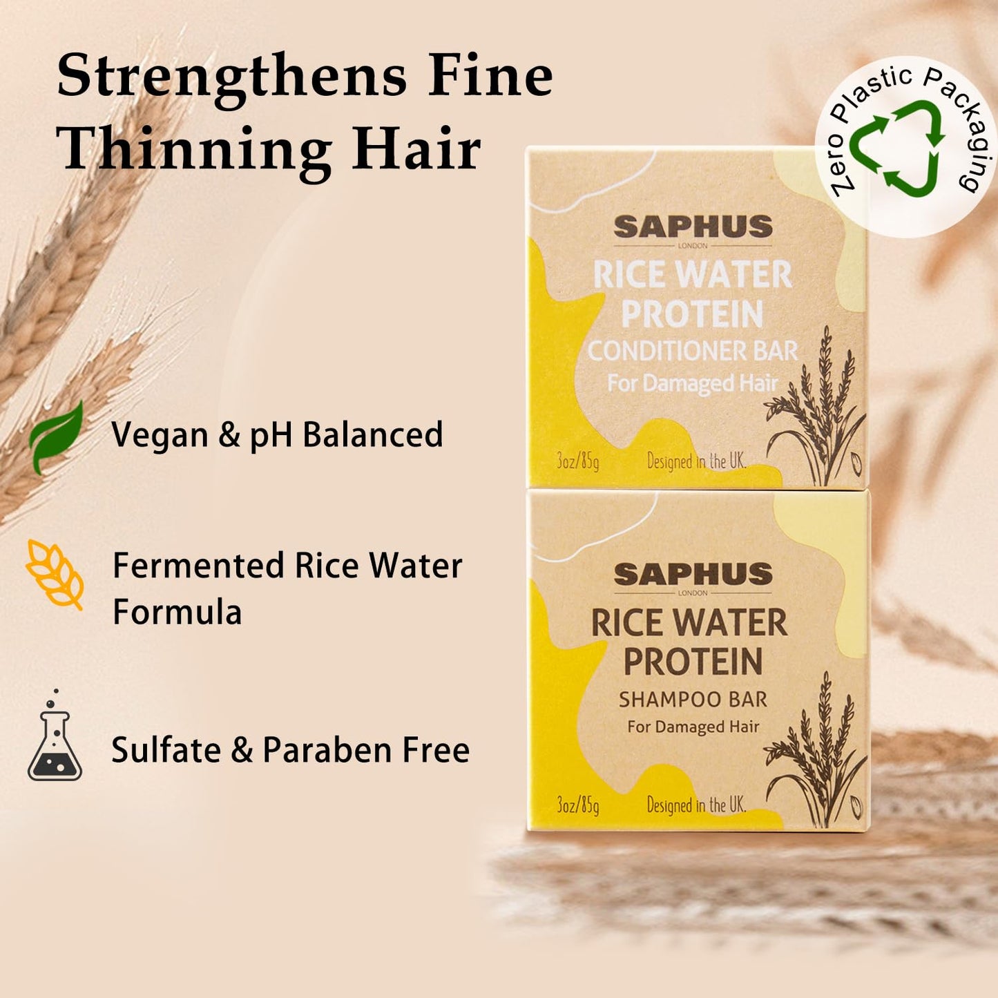 Rice Water Shampoo & Conditioner Bar Set – Strengthens and Nourishes Thinning Hair with Fermented Rice Water & Amino Acids, Sulfate & Paraben Free, for Men and Women