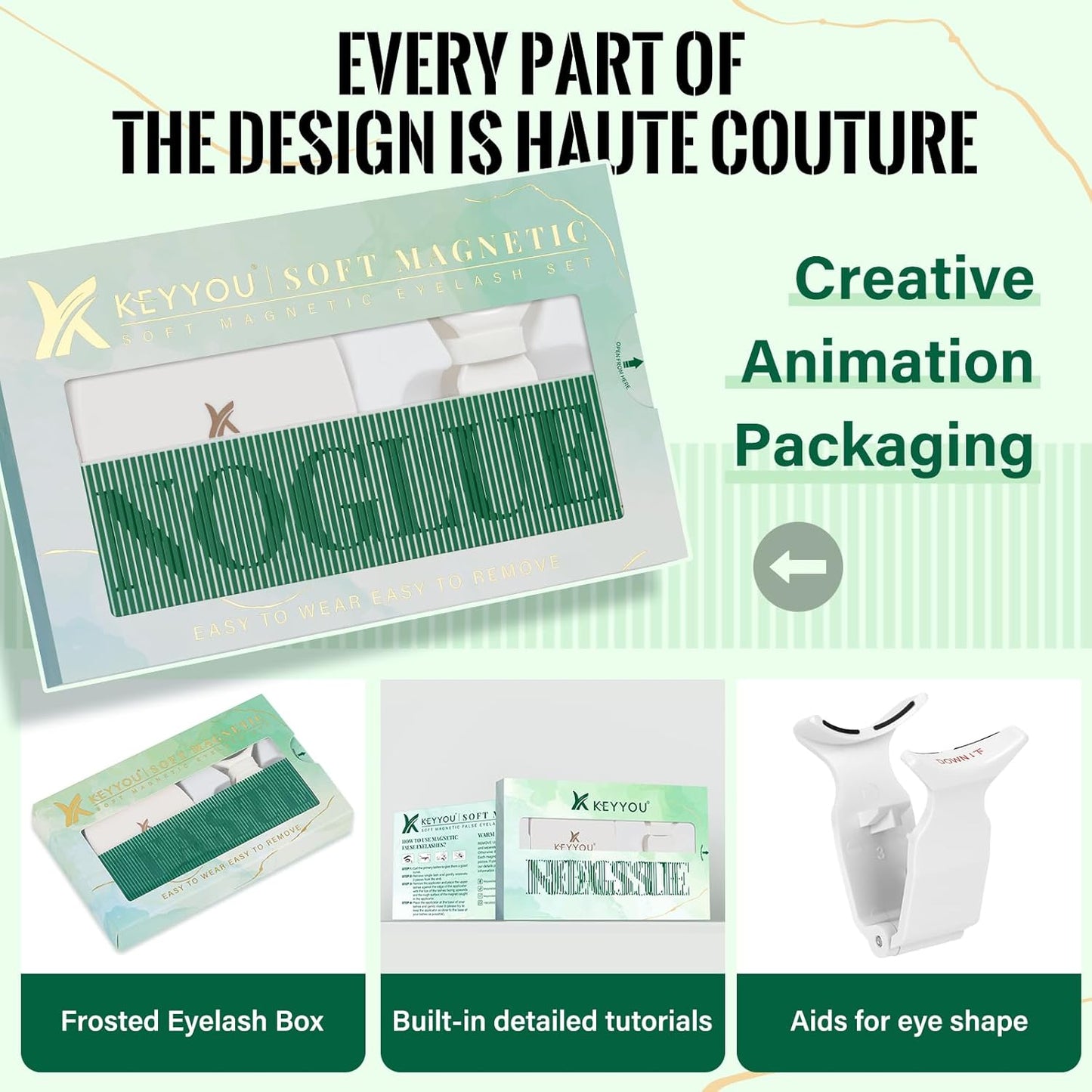 KEYYOU Magnetic Eyelashes Kit: No Glue Reusable Eyelashes, Single Pair, Radiant, Black, Faux Mink, Soft, Lightweight, Natural Appearance