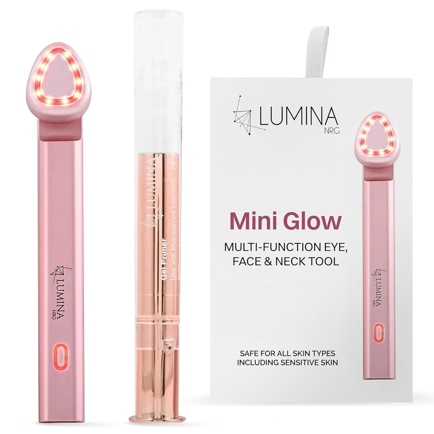 Mini Glow Pro 5-in-1 LED Face Wand – Skin Lifting, Toning & Firming Facial Massager with EMS, Microcurrent, Red & Blue Light – at Home Neck Contouring Beauty Device & Sculpting Tool