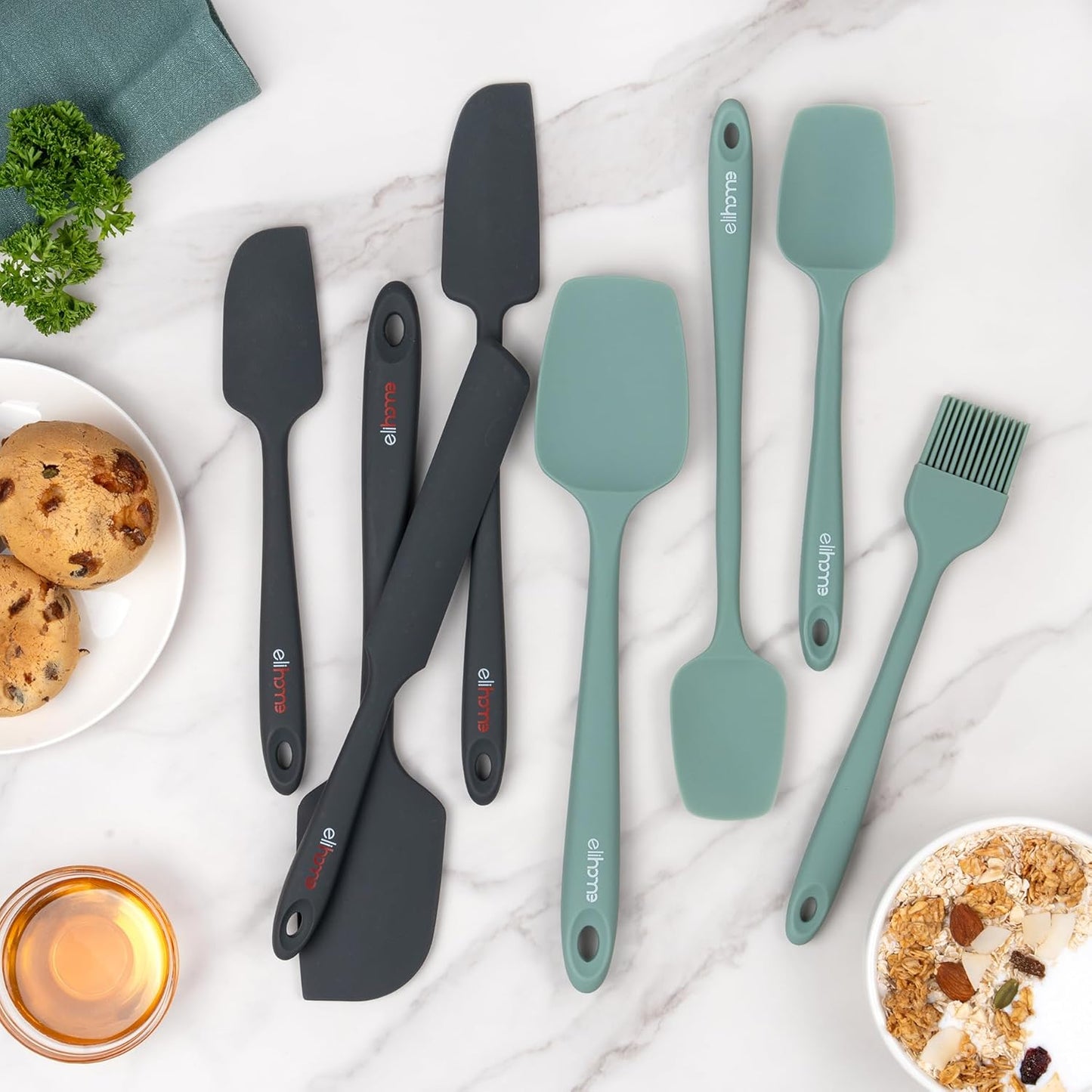 Elihome Classic Silicone Spoonula - Non-Stick Heat Resistant Silicone Scraper Spatula for Mixing, Serving, Scraping, Stirring, and More - 11 Inch, Sage Green