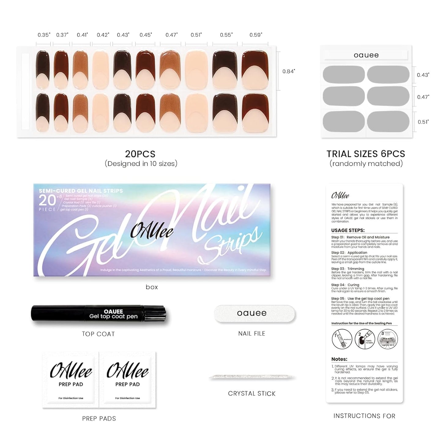 Semi Cured Gel Nail Strips | Built-In Gel Top Coat | UV Light Required | Salon Quality, Easy Application And Removal (Cocoa Edge Nails)