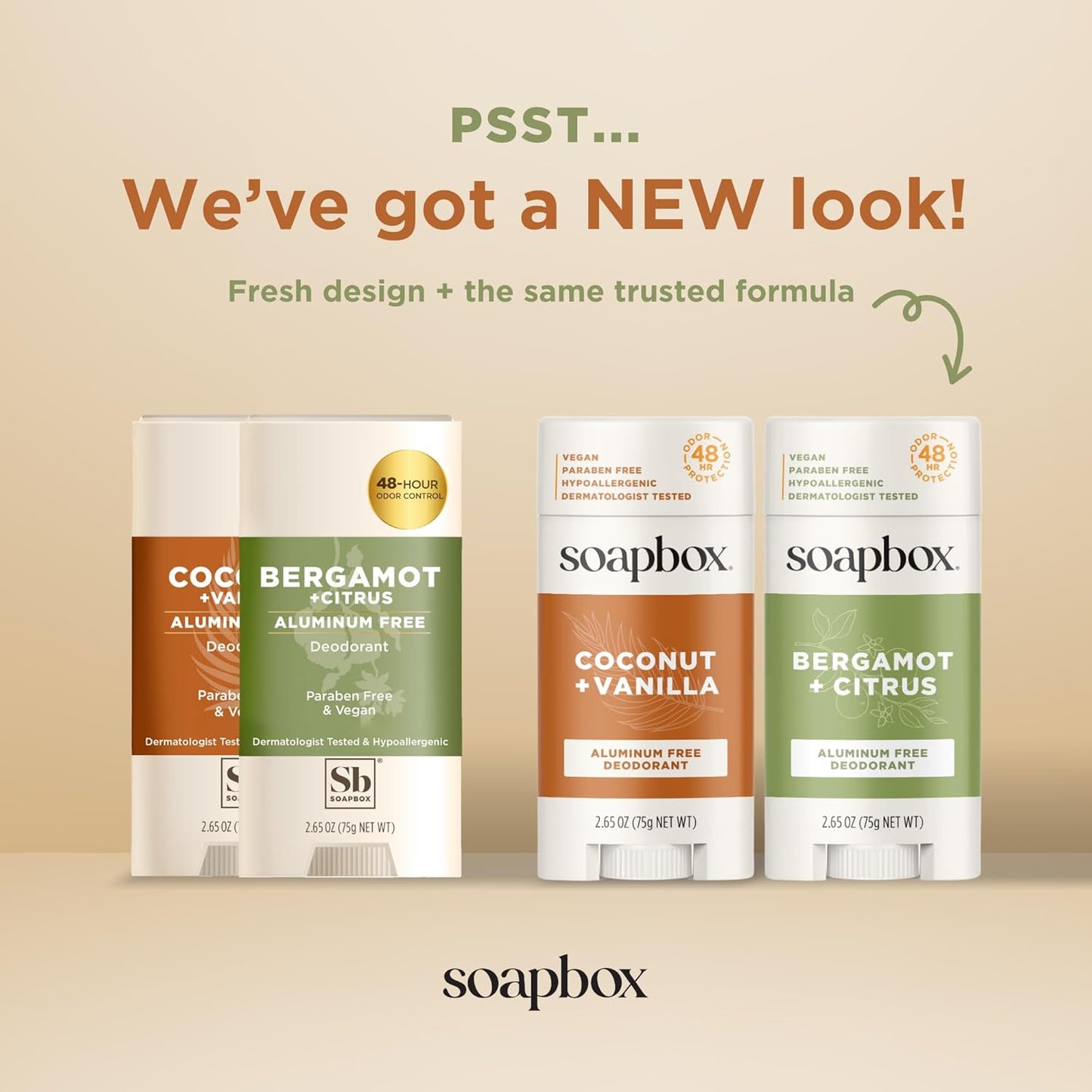 Soapbox Aluminum Free Deodorant, 2 Pack Bergamot & Citrus and Coconut & Vanilla Scented Deodorant, Scented Aluminum-Free Natural Deodorants, 2.65oz