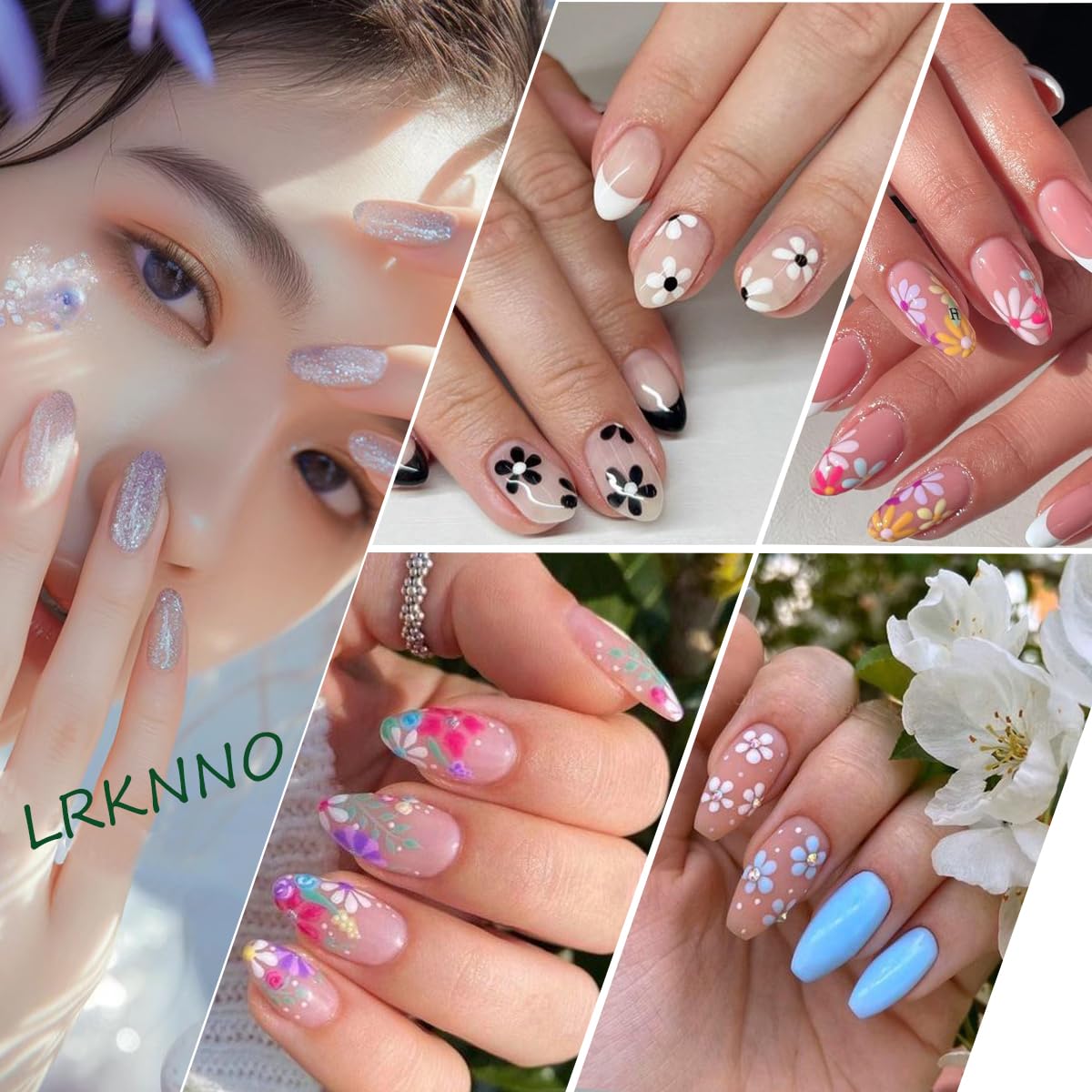 30 Sheets 3D Self-Adhesive Flower Nail Stickers - Black, White, Colorful Cherry Blossoms, Daisy Art for Gel Nails - Spring Design Supplies, DIY Charms Decoration for Women