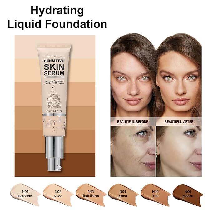 MAEPEOR Hydrating Foundation 6 Colors Full Coverage Liquid Foundation Naturally Mattle Oil-Control Foundation for All Skin Tone (02 Nude)