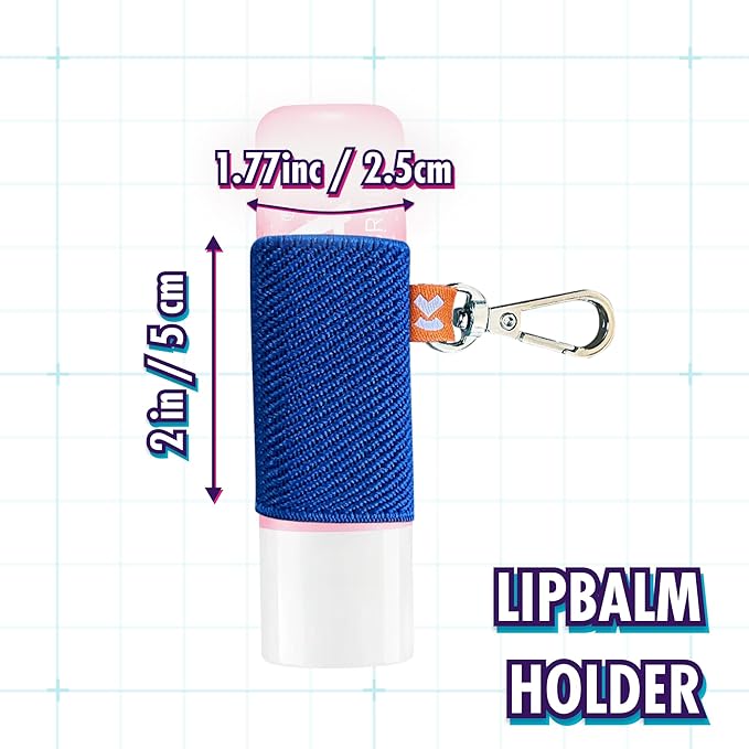LipBalm Holder with Keychain, Lipstick Holder Keychain, Lip Gloss Holder Keychain, Never Lose Your Lip Balm, Lip Gloss or Lipstick with Cute Elastic Lip Balm Keychain Holder (Blue)