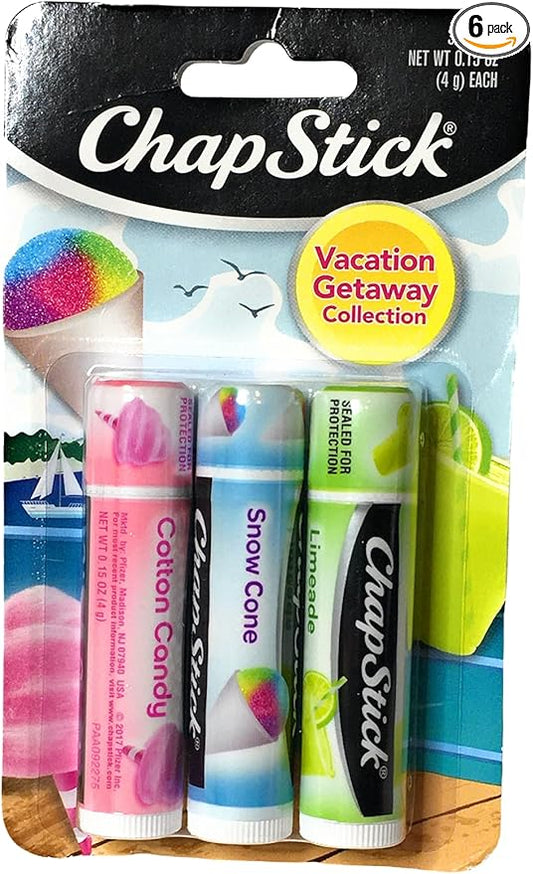 (1) Pack of 3 Count ChapStick Vacation Getaway Collection Lip Balm (Flavors Include Cotton Candy, Snow Cone and Limeade)
