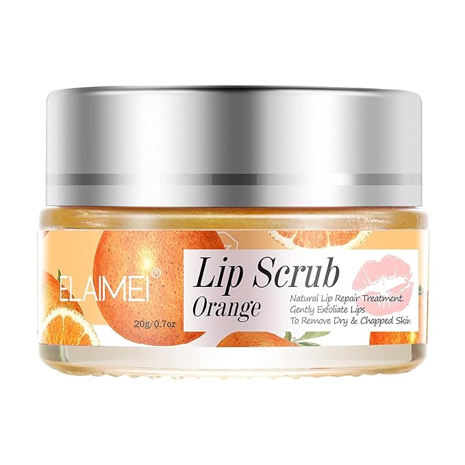 Lip Scrub, Lip Scrubs Exfoliator & Moisturizer, Lip Repair for Lush Soft Lips, Lip Moisturizer for Chapped Dry and Flaky Lips Treatment, Lip Scrubs (Orange)