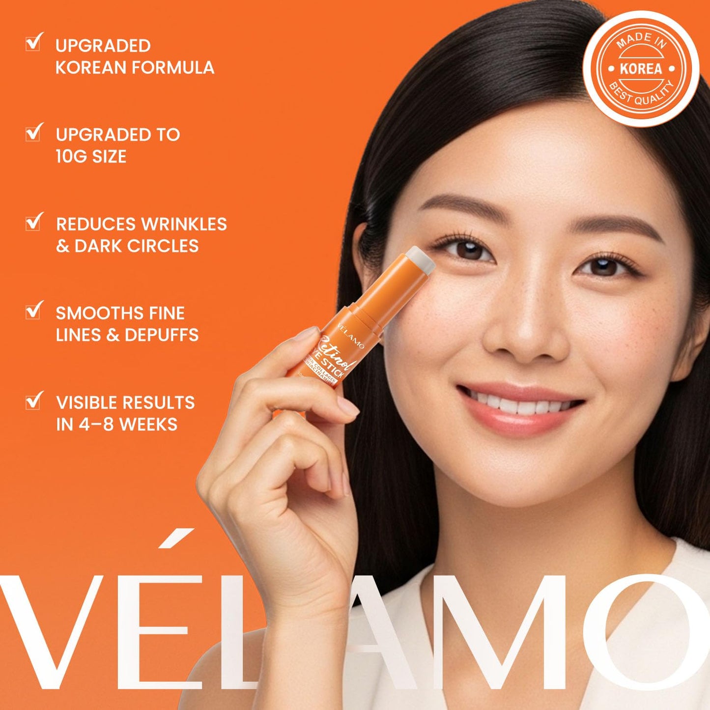 VELAMO ADVANCED Retinol Eye Balm Stick: Made in Korea, Travel Essentials, Upgraded 8-in-1 Formula with Collagen, Niacinamide & Peptides – Under Eye Cream for Dark Circles, Puffiness & Wrinkles 1.05oz