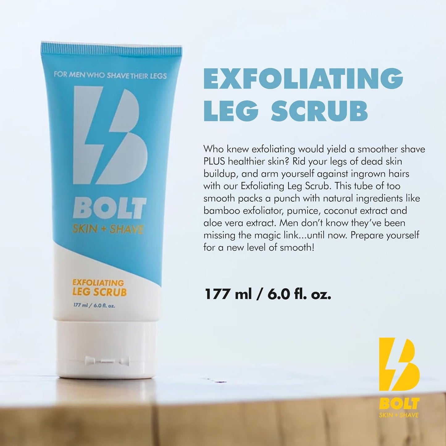 Exfoliating Leg Scrub for Men with Bamboo & Coconut Extract - Fights Ingrown Hairs and Dead Skin Buildup for a Smoother Shave - Aloe Vera & Pumice Formula - 6 Fl Oz