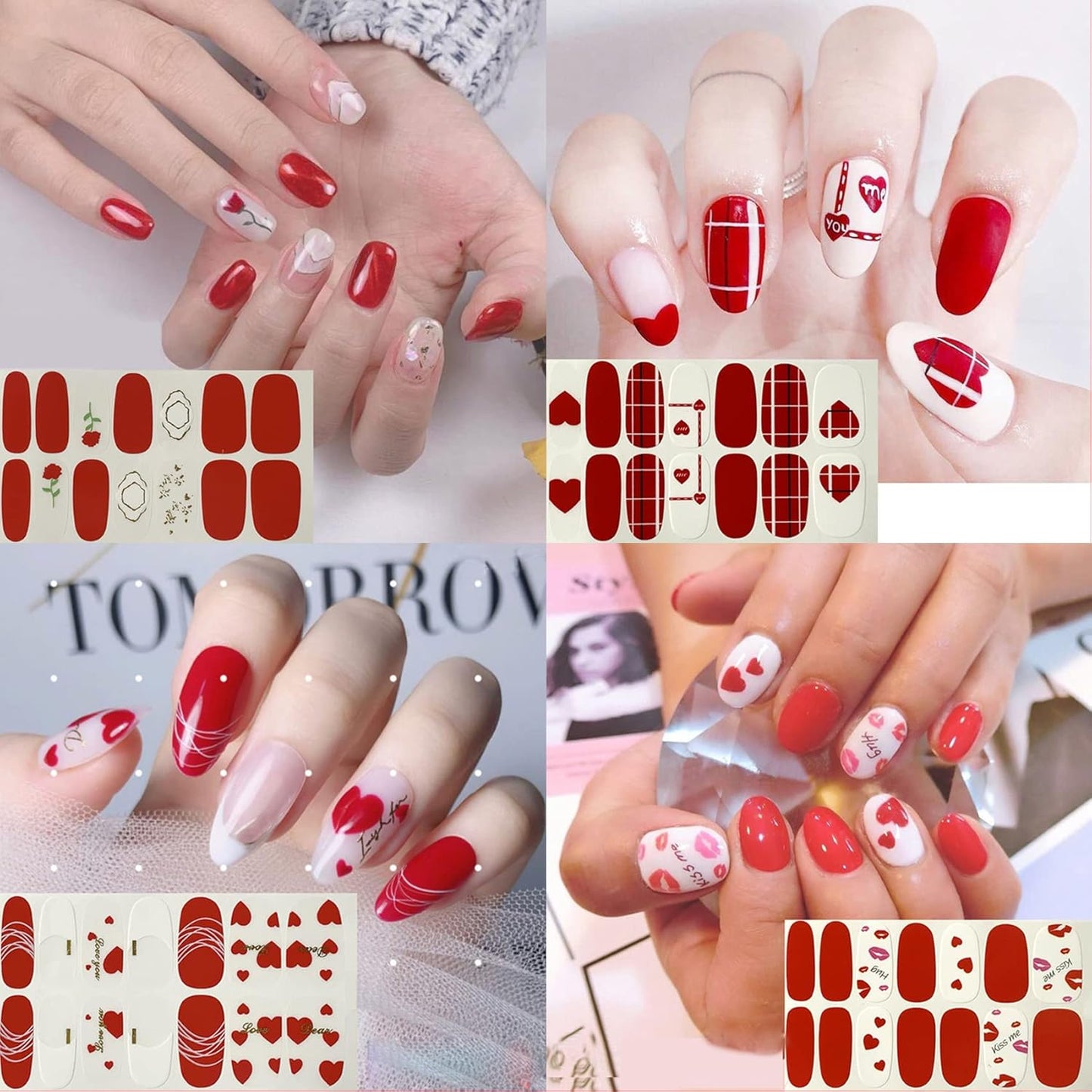 TailaiMei 12 Sheets Valentine's Day Nail Wraps Adhesive Nail Art Stickers Full Wraps Strips with 2 Pcs Nail Files for DIY Nail Decals (Heart Style)