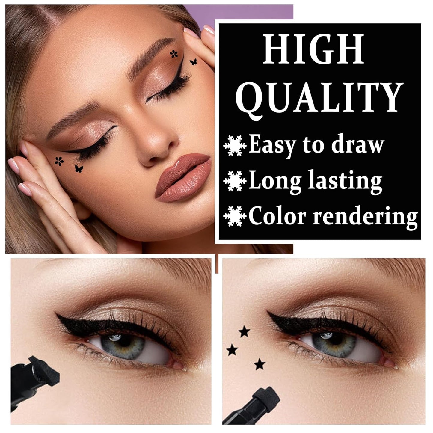 5PCS Liquid Winged Eyeliner Stamp Pen Set - Double-headed Black Eye Liner Pencil - Long-lasting Waterproof Stamp Eyeliner Set for Eye Makeup - Star, Heart, Flower, Butterfly, Triangle