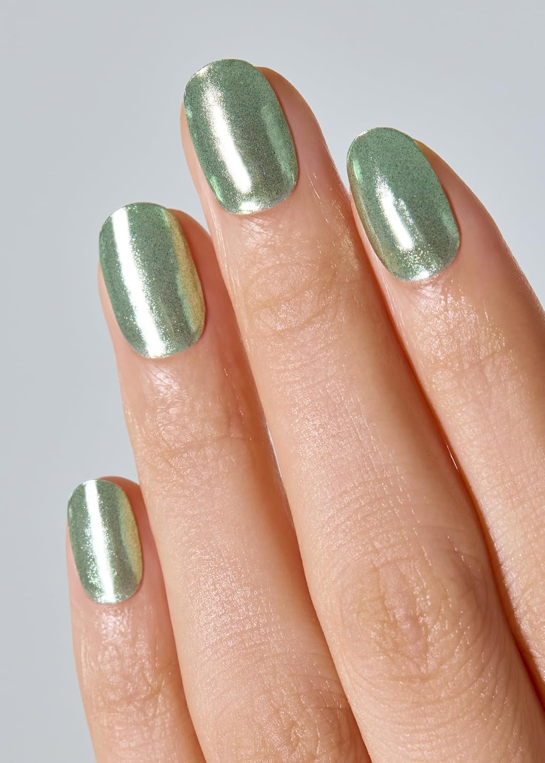 ohora Semi Cured Gel Nail Strips (N Matcha Chrome) - Works with Any Lamps, Salon-Quality, Long Lasting, Easy to Apply & Remove - Includes 2 Prep Pads, Nail File & Wooden Stick