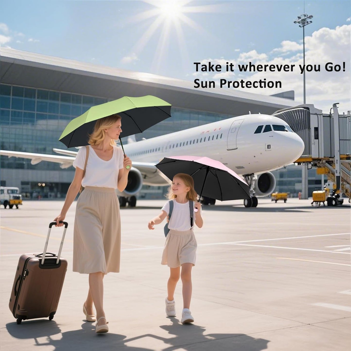 BAODINI Travel Essentials Mini Umbrella for Purse With Case Small Compact UV Sun Protection Lightweight Tiny Pocket Manual Open Close Umbrella for Women Kids and Men Fit Purse Backpack