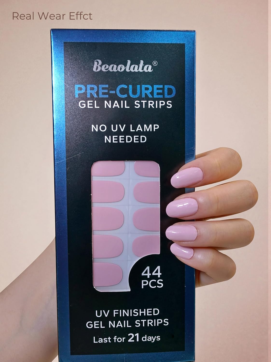 Pre Cured Gel Nail Strips - 44PCS Salon Quality Gel Nail Stickers - Long Lasting Polish Wraps for Women no UV Light Needed Easy Apply& Remove (Pure Pink)