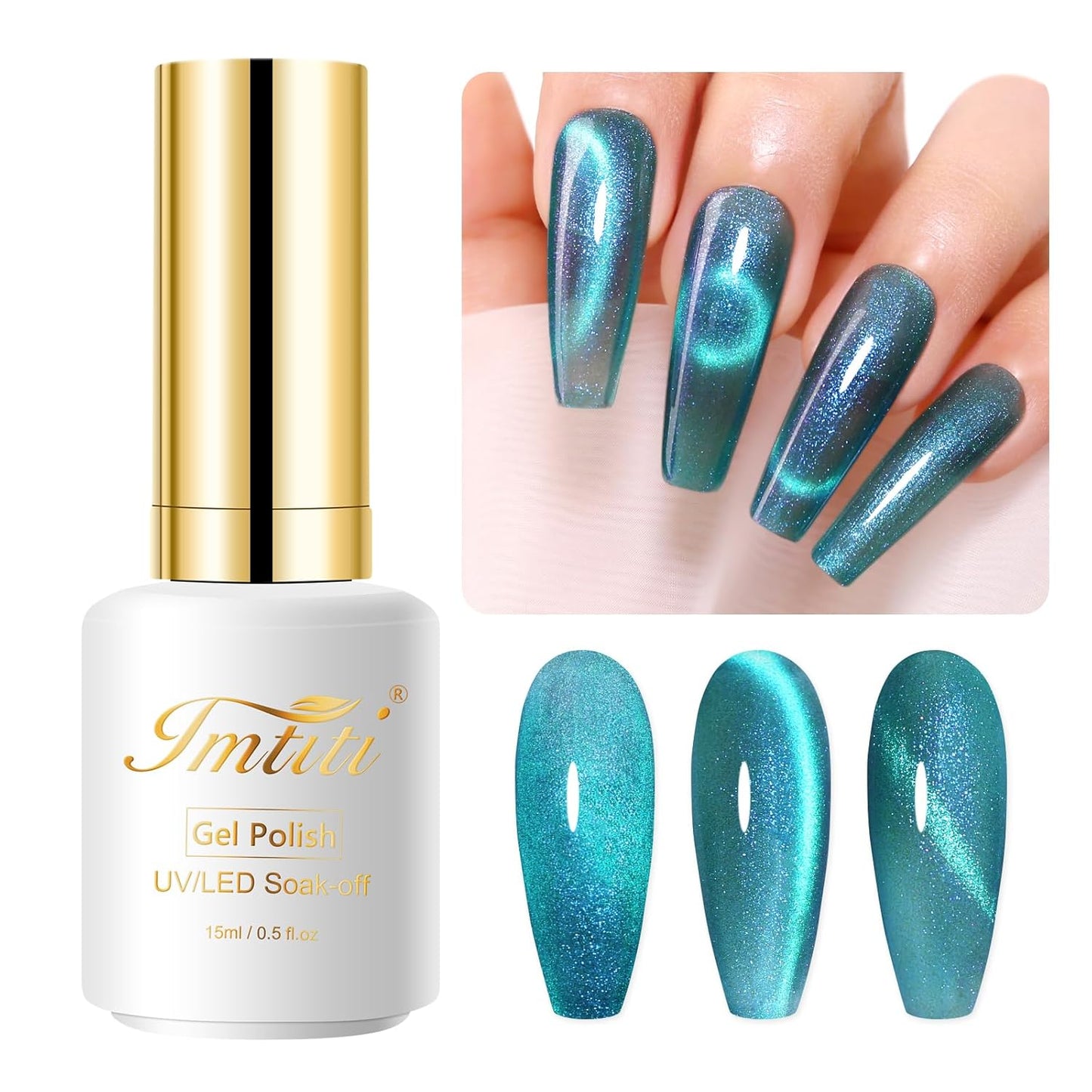 Imtiti Aurora Cat Eye Gel Nail Polish, 15ml Galaxy Cyan Blue Holographic Glitter Cat Eyes Magnetic UV Soak Off Gel Nail Polish with Magnet Set