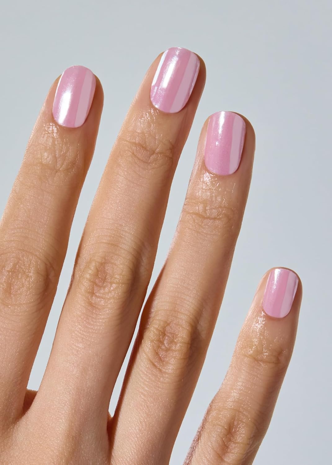 ohora Semi Cured Gel Nail Strips (N Baby Pink Chrome) - Works with Any Nail Lamps, Salon-Quality, Long Lasting, Easy to Apply & Remove - Includes 2 Prep Pads, Nail File & Wooden Stick