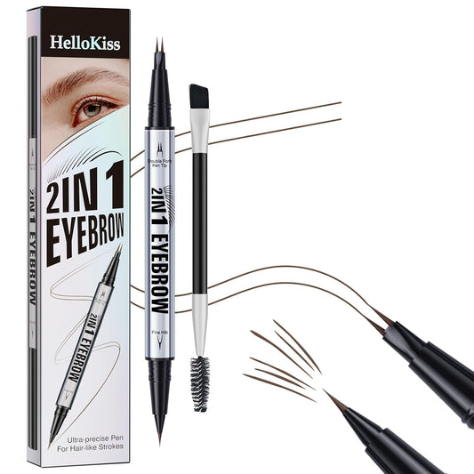 Eye Brow Pencils for Women Brown,2-in-1 Dual-Ended Eye Brow Pencil with 2-Fork-Tip and Precise Brush-Tip, Microblading Eyebrow Pen for Waterproof Long Lasting Natural Hair-Like Brows(Brown)
