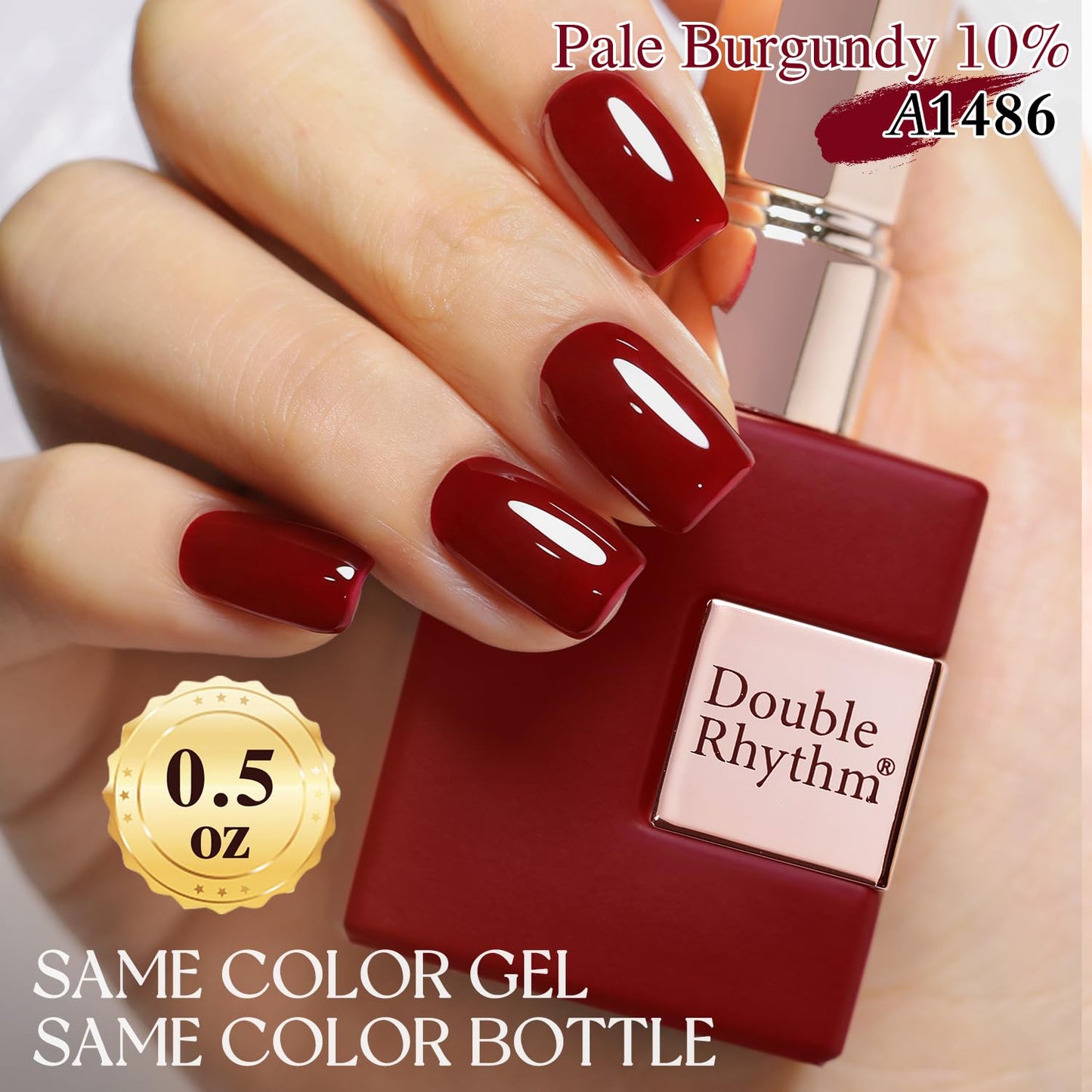 Double Rhythm Translucent Gel Polish Sheer Neutral Natural Light Milky Same Color Same Bottle 15ML Jelly UV Nail Polish Nail Art DIY at Home (Pale Burgundy-A1486)