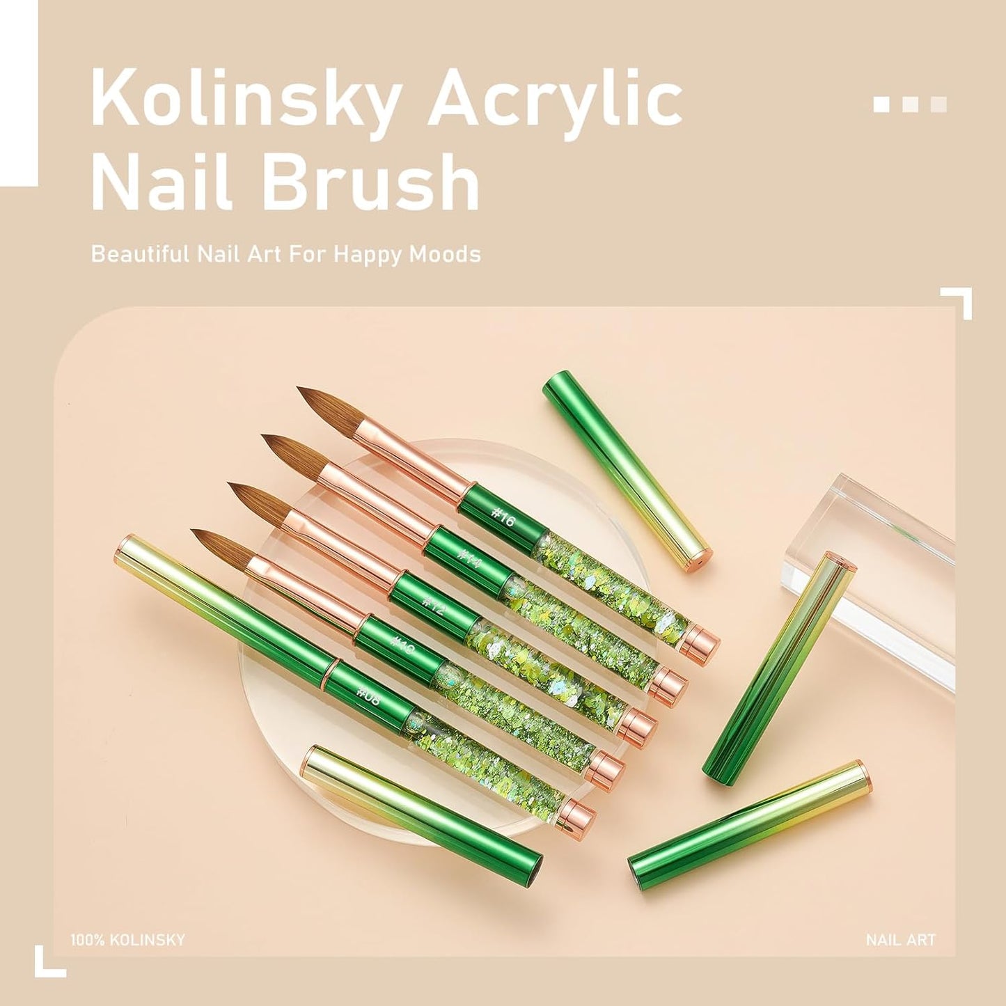 Acrylic Nail Brush Size #14, KEMEISI 100% Pure Kolinsky Nail Art Brushes Sturdy Handle Oval Shaped Acrylic Powder Nail Design Tools for Professional Manicure DIY Home Salon (Green)