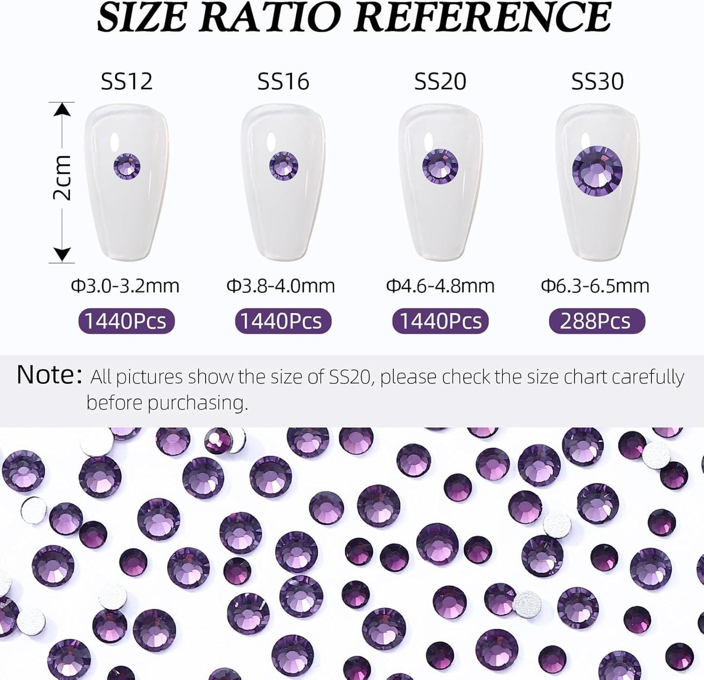 Tanzanite Flatback Rhinestones, Glass Rhinestones for Nail Art and Craft, Glue Fix, Loose Crystal Gemstones(Tanzanite, SS12, 1440pcs, 2.9-3.0mm)