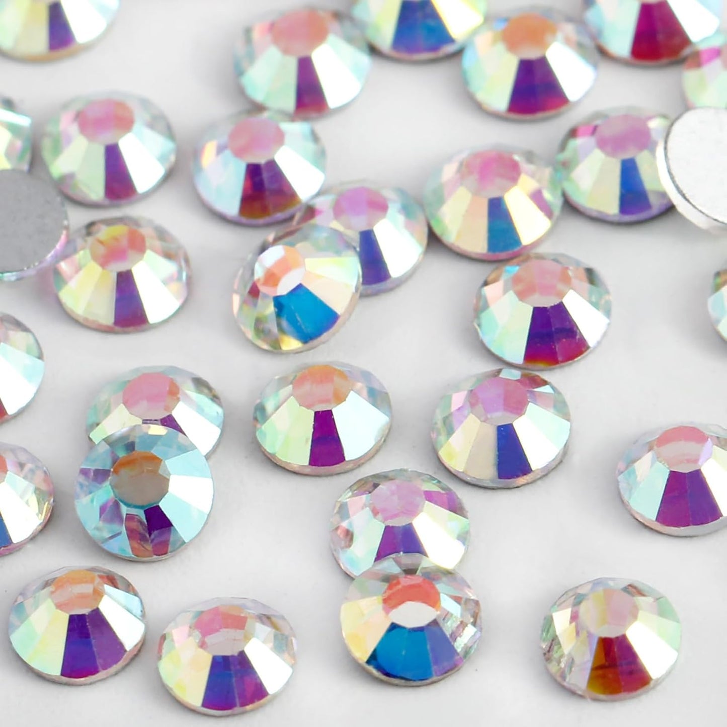 5000PCS SS6 Flatback Rhinestones | 12-Facet Diamond-Cut Glass Gems for Nail Art, Clothing, DIY Crafts |Glue-On Decoration Stones with Silver Backing(Crystal AB)