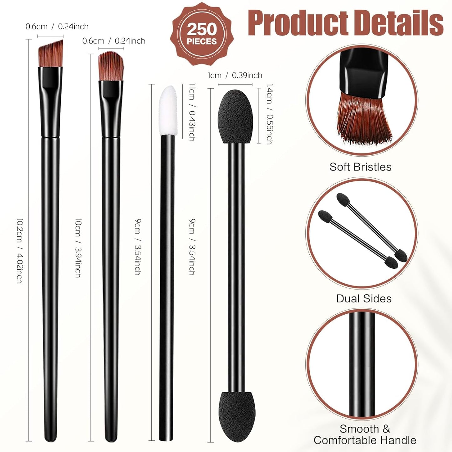 AUHOKY 250Pcs Disposable Eyebrow Brush Set,100 Angled/Round Eyebrow Brushes, 100 Lip Brushes, 50 Double-end Eyeshadow Brushes, Makeup Applicators Accessories Kit for Women Girl Face Beauty Cosmetic